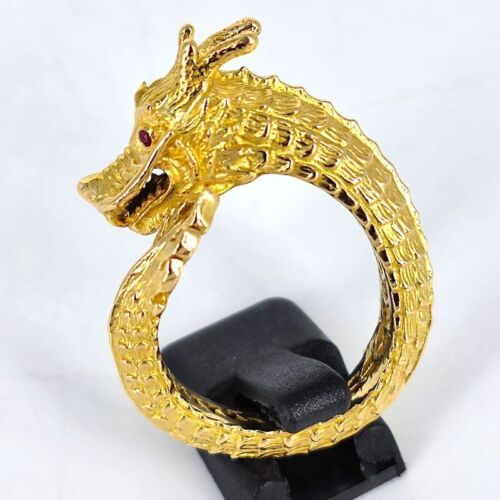 Imposanter Vintage Drachenring aus 750er Gelbgold mit Rubinaugen - Bild 4 von 9
