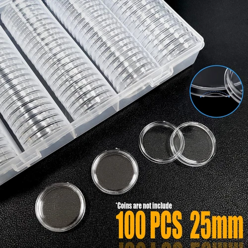 100 Pack 25mm Coin Holder Clear Capsules Storage Box Display Case for US Quarter