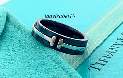 Tiffany & Co Titanium Silver T Square Ring Sz. 4/ 6mm W Band Ring