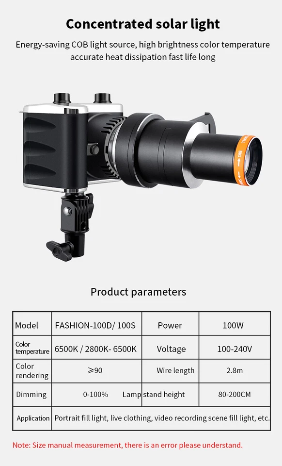 FS-100S 100W 2800K-6500K Led Video COB Light LG-80PRO Spotlight Remote Control  - Image 4 of 4