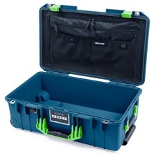 Indigo Blue  Lime Green Pelican 1535 Air case empty  combo lid pouch.