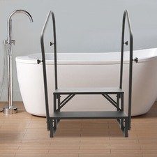 RV 2 Steps with Handrail Mobile Home Ladder Portable Stairs for RV, Hot Tub, Spa
