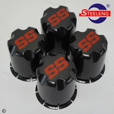 Golf Cart UTV ATV Wheel Rim 'SS' Black/Red Center Caps (Set of 4)