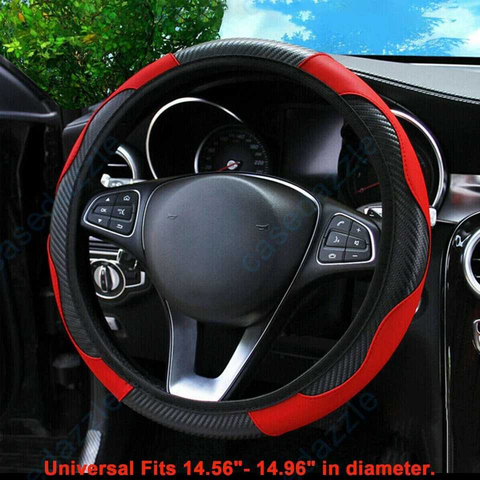 15''/38cm Universal Car Accessories Steering Wheel Cover Black Leather Anti-slip Foto 4 de 4