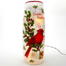 Stony Creek Decorative Lighted Glass Cardinal Holly Post Card 12" Vase SVP02A