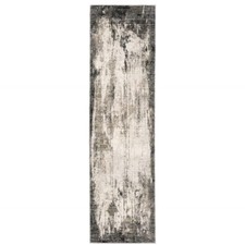 2' X 8' Grey Ivory Charcoal Tan Black And Beige Abstract Power Loom Stain