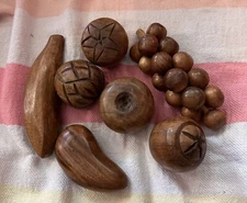Vintage Wood Fruit Mid Century Modern Decor Monkey Pod Wooden MCM 7 Pieces