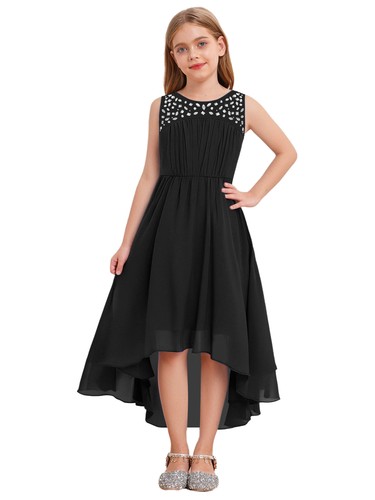 Kid Girl Chiffon Dress High Low Hem Princess Pageant Gown Wedding Birthday Party - Picture 56 of 65