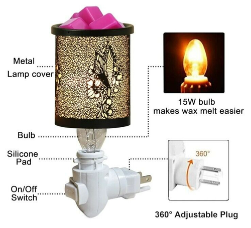 Metal HUMMINGBIRD Wax Melt Wall plug in warmer GREAT GIFT! - Afbeelding 2 van 5