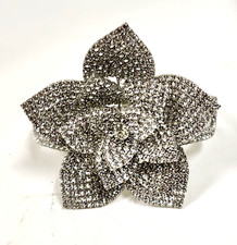 NEW CHRISTIAN SIRIANO SILVER TONE PAVE CRYSTALS ROSE FLOWER BANGLE,CUFF BRACELET