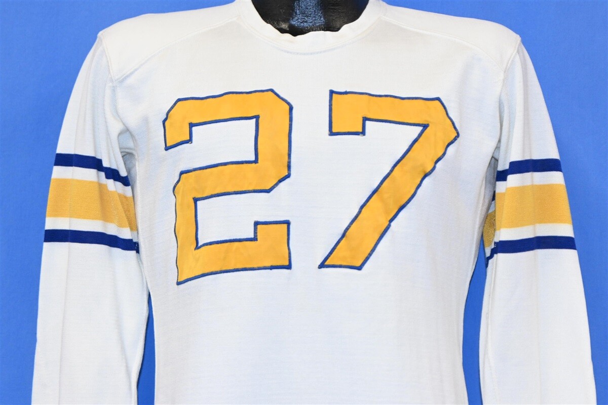 シャツ 50s~ Football T vintage 50s WHITE YELLOW BLUE #27 FOOTBALL LONG SLEEVE