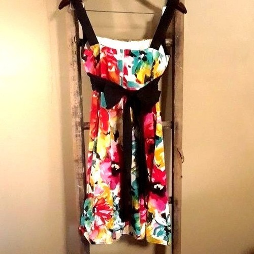 B.Smart Sleeveless Cotton Floral Sundress Size 4 Black Pink Blue - Picture 4 of 4