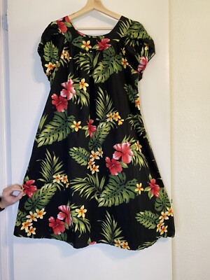 RJC Puanani Womens Paradise Hibiscus Flower Short-sleeve Dress Sz L