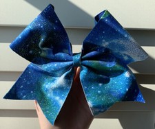 Green And Blue Sparkly Space Bow Cheerleading Softball
