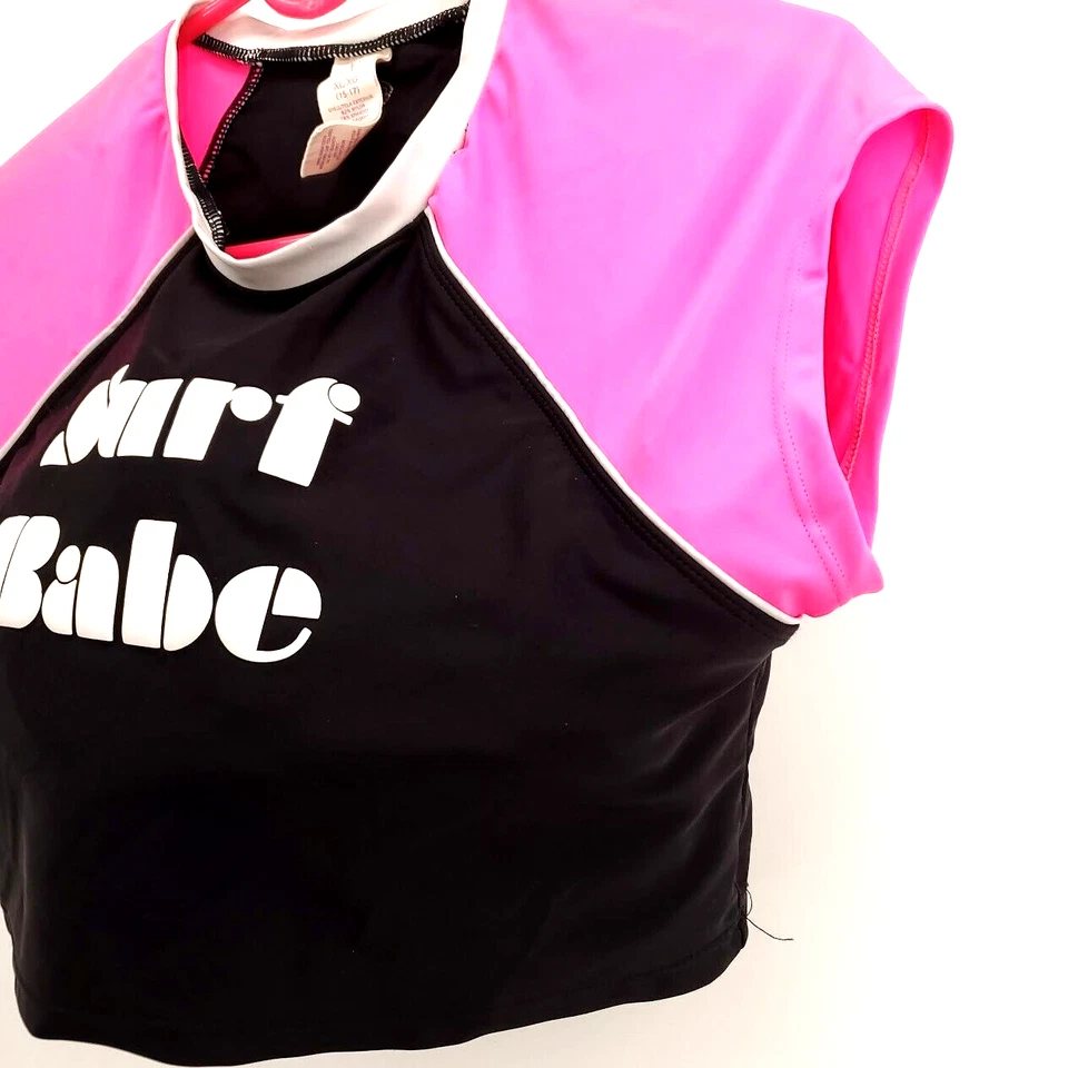 OP Junior Top Recortado Manga Corta Surf Babe Traje de Baño Negro Rosa Sujetador Acolchado XL Foto 3 de 4