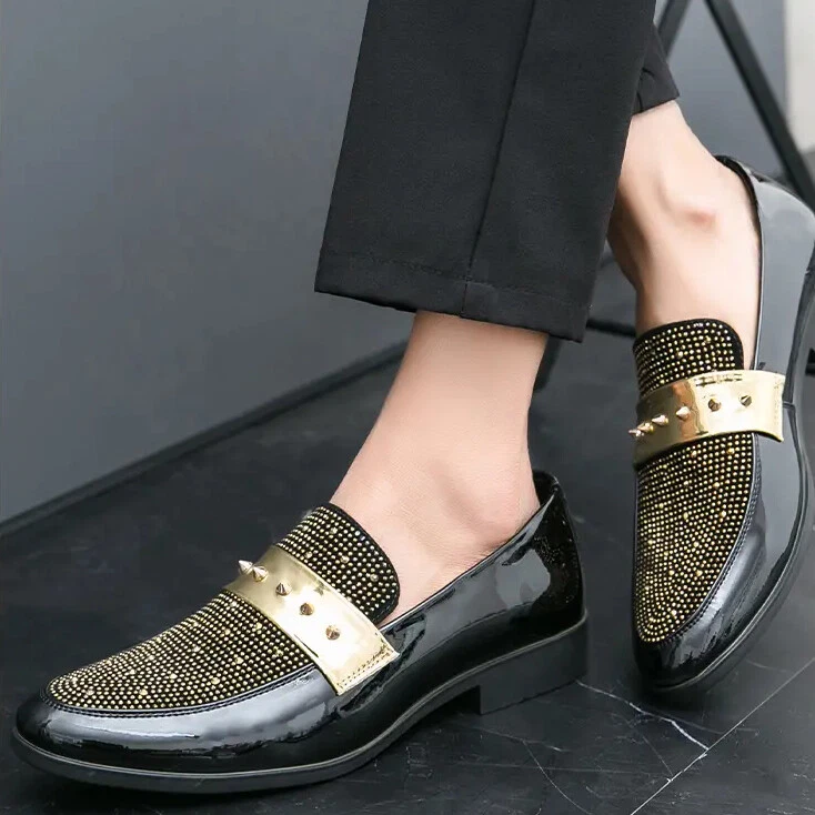 Para Hombres Remache Estrás Mocasín Informal Noche Fiesta Vestido Discoteca Zapatos Moda Foto 2 de 4