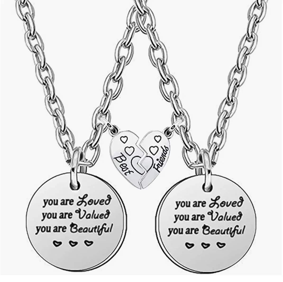 2 BFF Necklaces Split Heart Necklace Best Friends Pendant