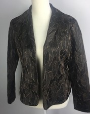 Chico's Sz 1 Gold Black Leaf Blazer Jacket Holiday Party Small