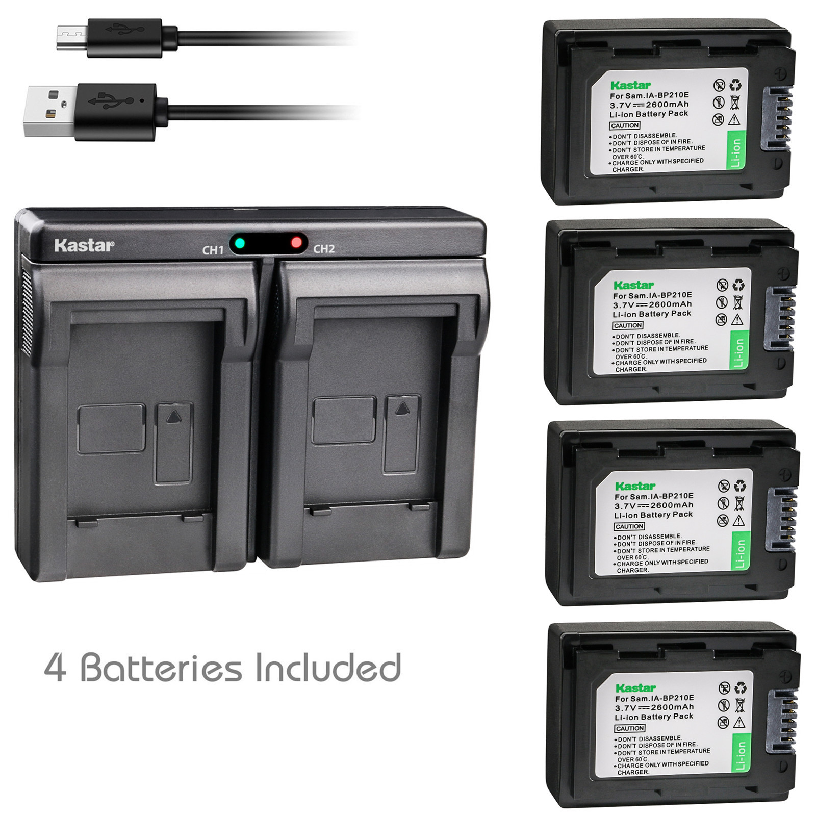 Kastar Battery Dual Charger for Samsung IA-BP210E IA-BP420E & Samsung SMX-F40