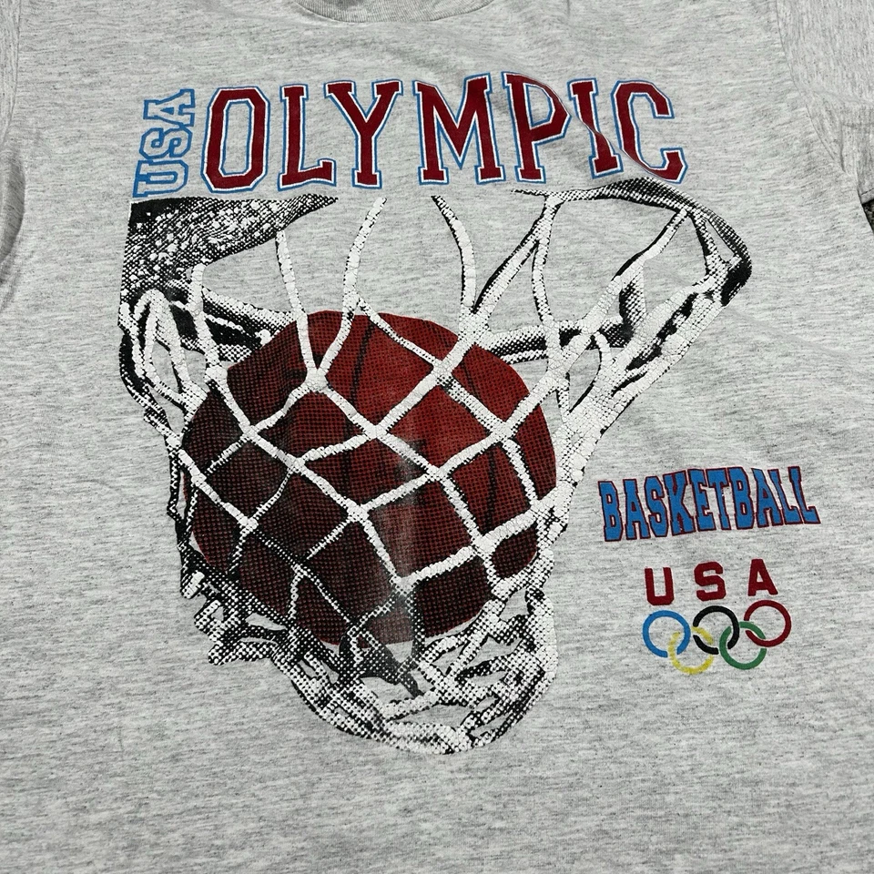 Camiseta de baloncesto olímpica vintage de Estados Unidos gris mediana hecha en Estados Unidos Foto 3 de 4