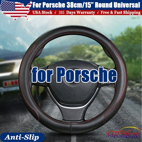 Elite Style Car Steering Wheel Cover Genuine Leather Anti-Slip For Porsche Black