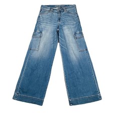 American Eagle Jeans Womens 10 Blue Super High Rise Baggy Wide Leg Cargo Stretch