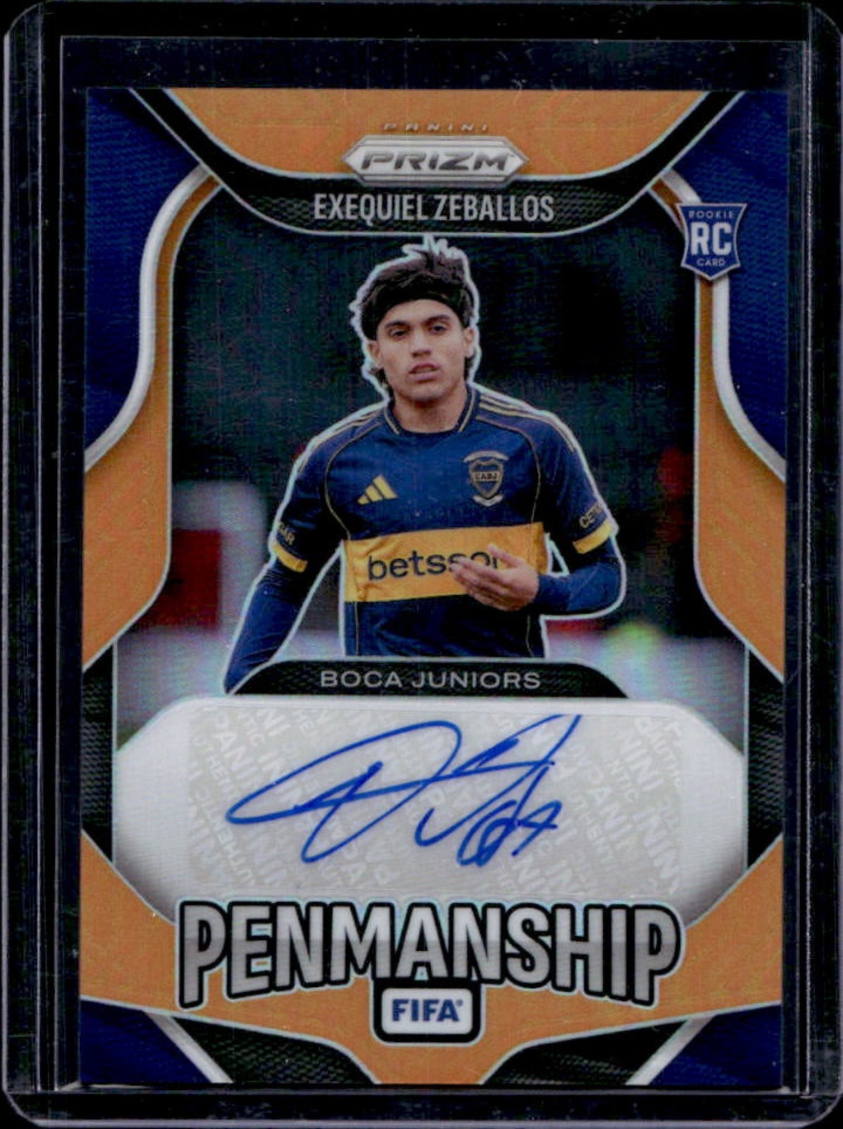 2025-26 Prizm FIFA Exequiel Zeballos Penmanship RC Orange Prizm Auto #/99