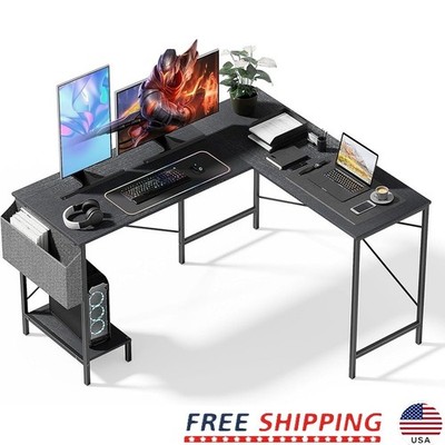 L Shaped Gaming Desk Modular Design Durable Metal Frame Easy Assembly W/ Storage