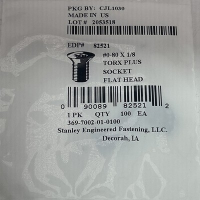 (Pack Of 100) Stanley 0-80 X 1/8'' Long, Torx Plus Socket Flat Head USA MADE