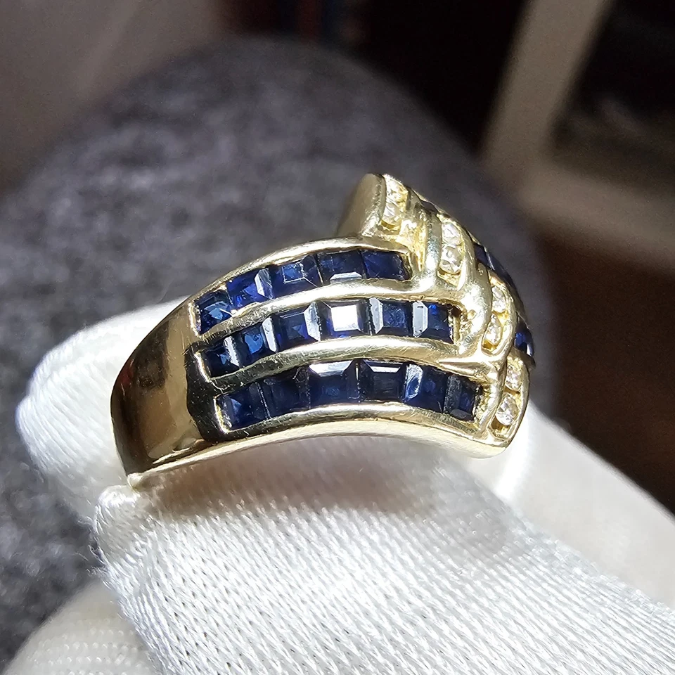 9ct 9K 375 Gold Sapphire & Diamond Cocktail Cluster Ring – Size K 1/2 – 3.70g - Image 3 of 4