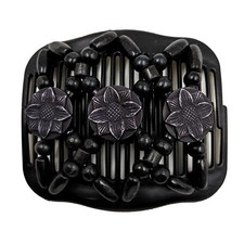 Women Magic Hair Combs Wood Beaded Stretch Double Side Combs Clips Bun Maker ...