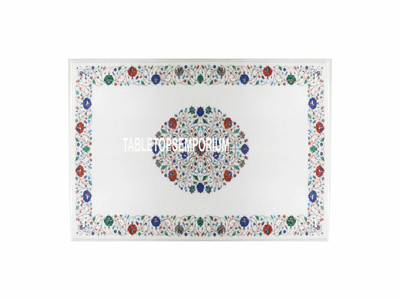 #ad 4#x27;x3#x27; Marble Dining Center Table Top Marquetry Gems Inlay Work Patio Garden Art $1918.84