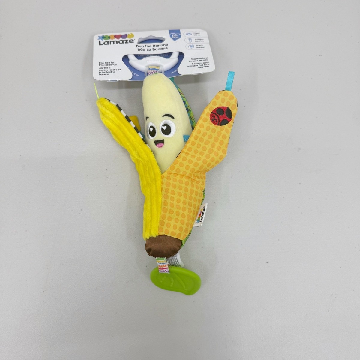 Lamaze Bea the Banana Clip Baby Crinkle Chew Ribbon Pattern Toy 0-24 Month  NEW