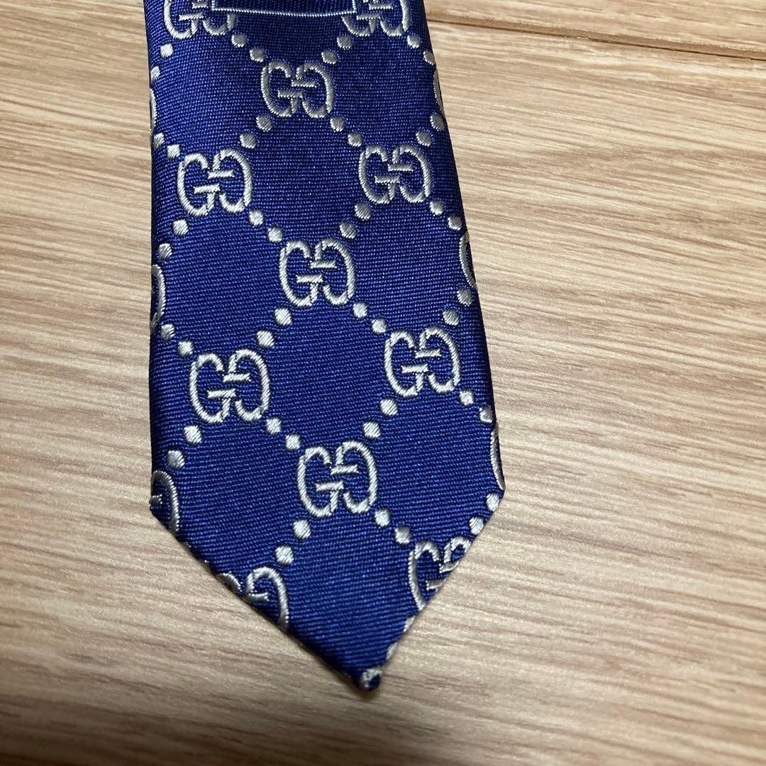 Gucci Silk Tie GG Pattern Interlocking Bee Navy U… - image 17