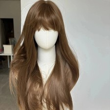 Real Human Hair New Fashion Women's Long Natural Brown Straight Wigs 24 In