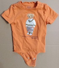 Y2K Ralph Lauren Bear Orange Baby Bodysuit Unisex 18M Stains