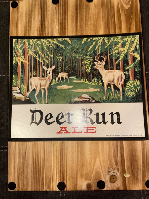 Deer Run Ale Cardboard Sign Easel Back Fred Koch Brewery Dunkirk New York W Buck