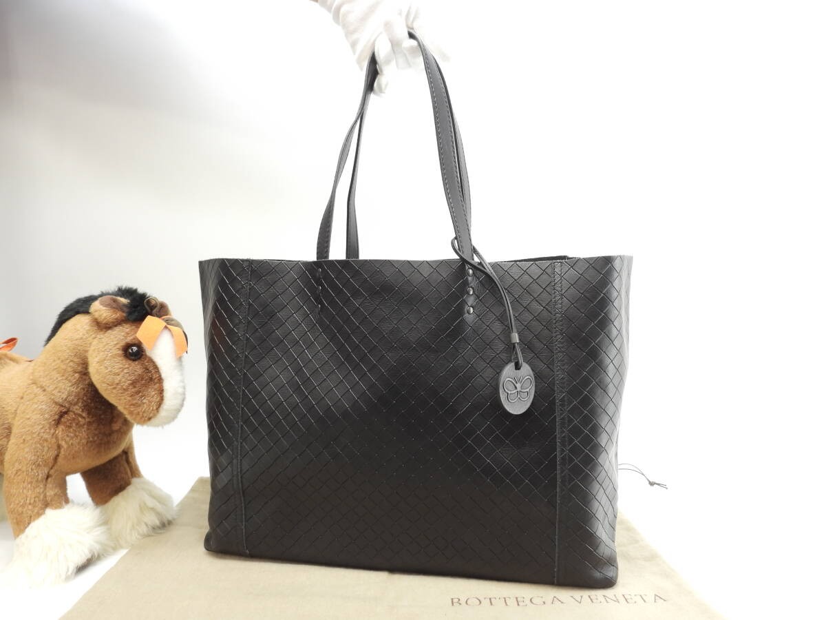 Bottega Veneta Intreccio Leather Tote Bag Black 13.8in x 10.4in Used
