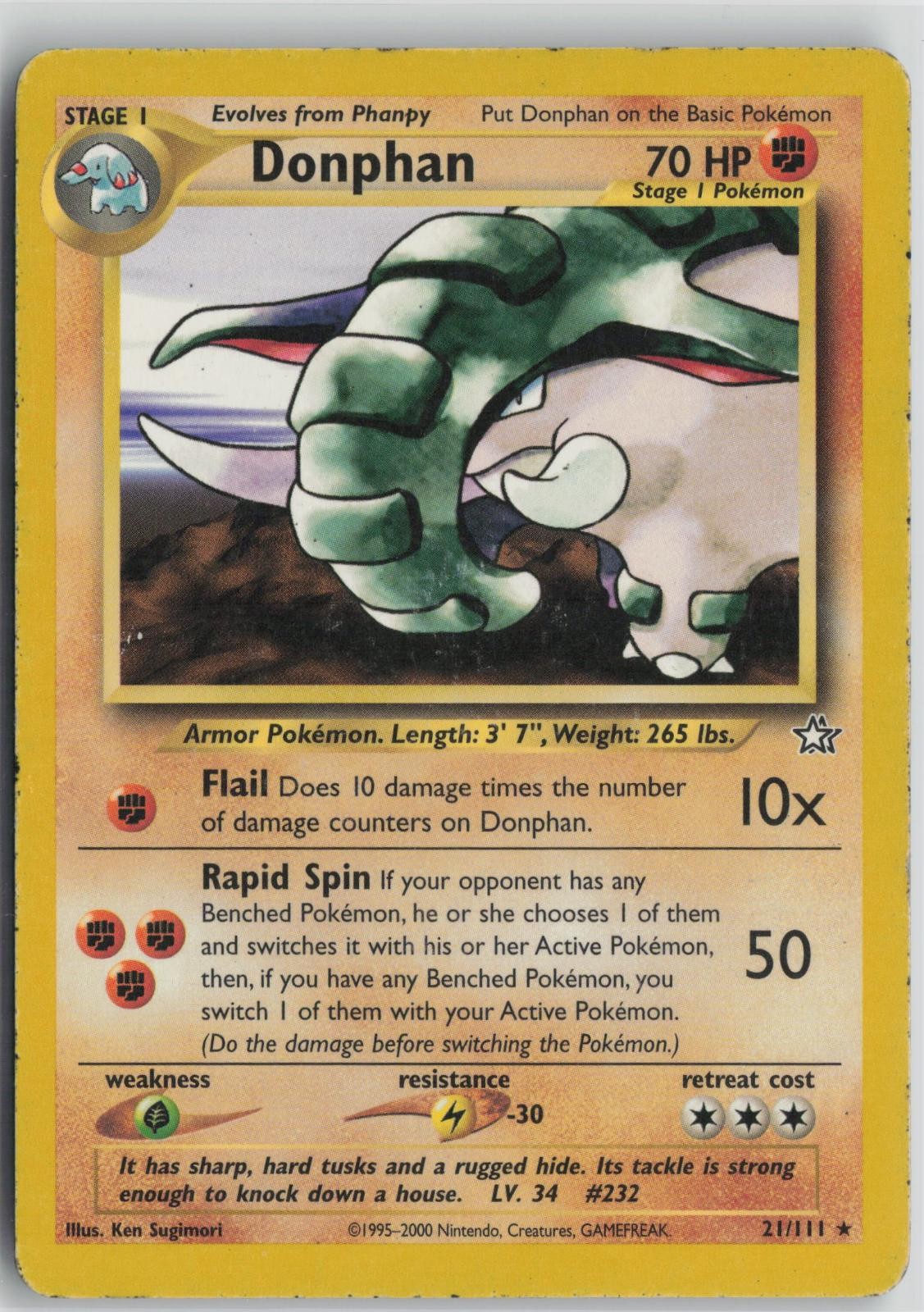 Donphan 21/111 Rare Neo Genesis Pokemon Unlimited Moderately Played