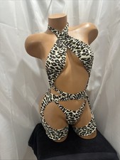 Exotic Dancer Stripper One Piece With Thong One Pcs Romper Brown cream