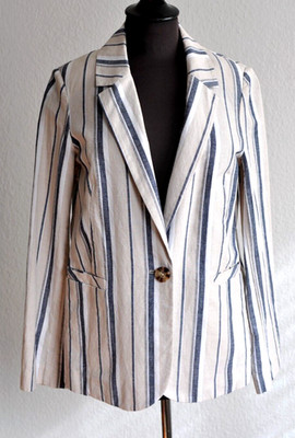 Comma blazer jacket summer blazer cotton linen mix beige gray striped 36
