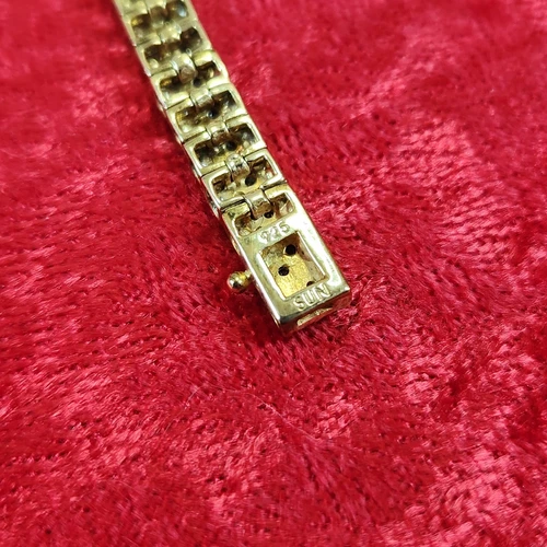 Gold Plated Sterling Silver 925 SUN Real Diamond Tennis Link Bracelet 7.5" - 第 7/7 張圖片