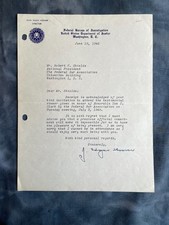 Vintage J Edgar Hoover Signed Letter USA FBI Director 1945 Federal Bar