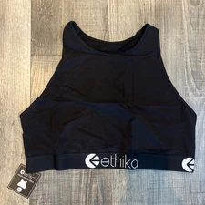 Ethika Womens High Neck Bra Midnight Black SZ XL