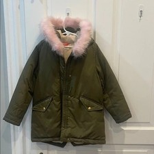 Crewcuts Puffer parka jacket girls Green hoodie pockets zip up - Size 14
