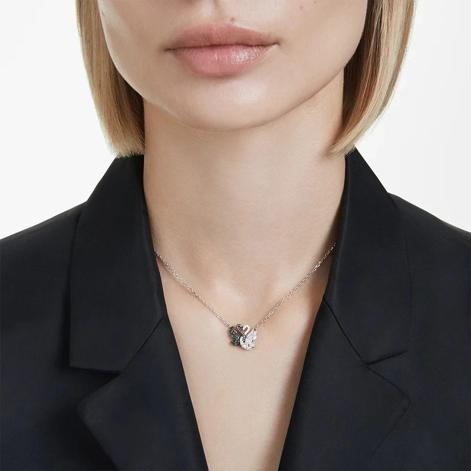 Swarovski Elements Hugging Swan Necklace - Double Goose Pendant