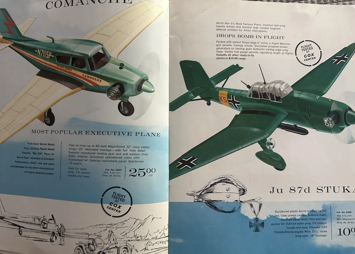 Selten 1963 COX GASBETRIEBENE FLUGZEUGE HÄNDLERKATALOG Mercedes Benz W-196 Prop Rod