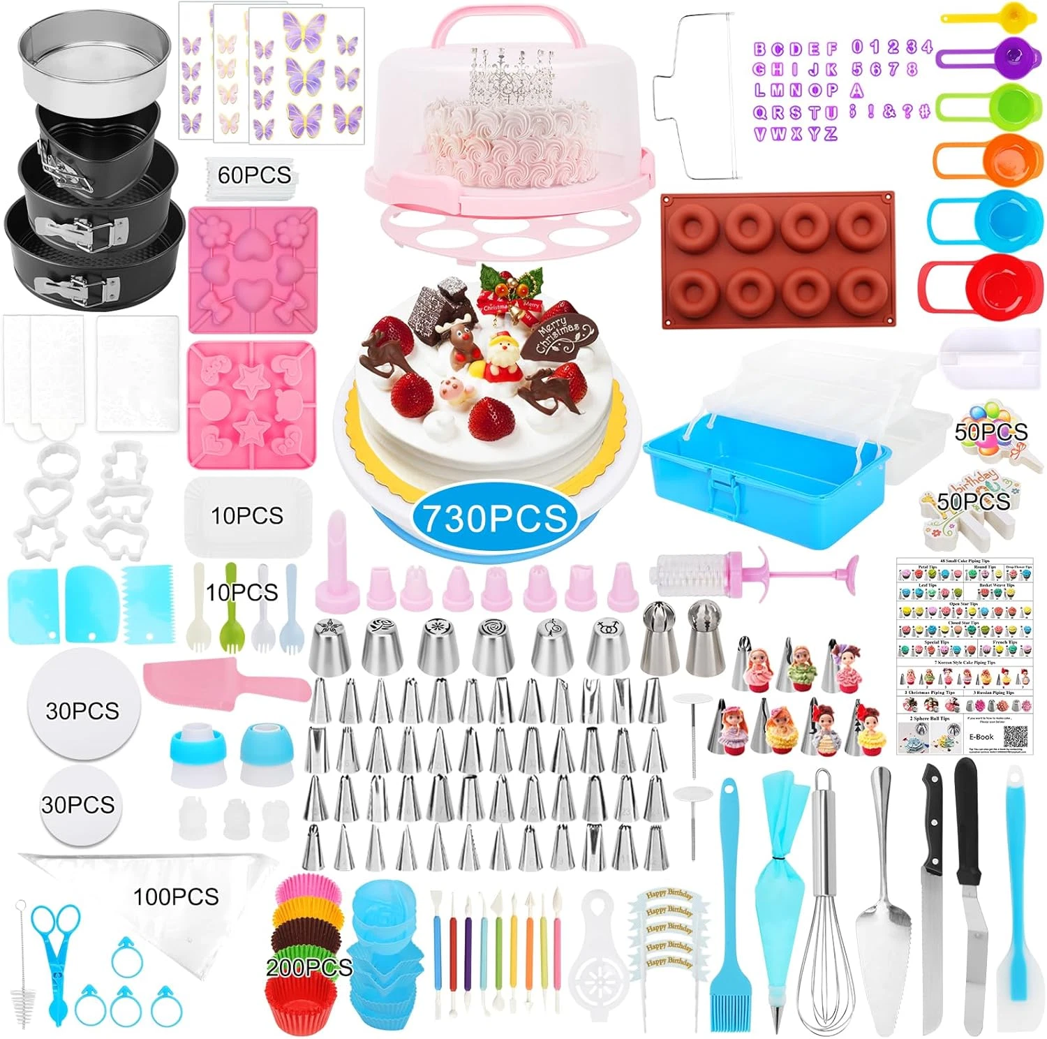 730 Pcs Ultimate Cake Decorating Kit with Carrier & Tools for All Skill Levels
