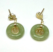 Vintage 14K Yellow Gold & Pale Jade Earrings 2.50g