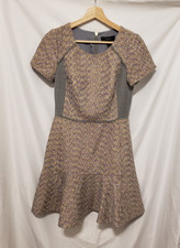 J Crew E1568 Fit N Flare Dress Sz 2 Metallic Tweed Gray Purple Tan Wool Blend